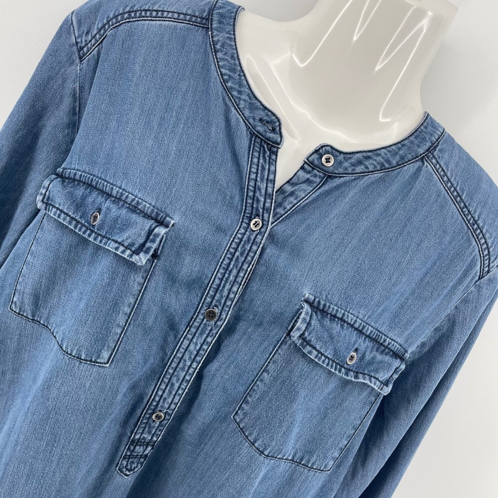 Ann Taylor LOFT Denim Shirt Dress Blue Drawstring Waist Large